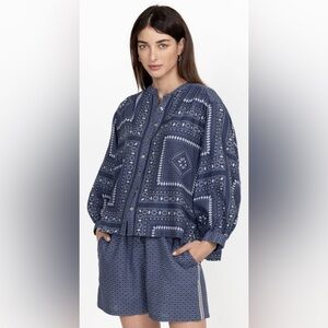 JOHNNY WAS Patched Ikat Shirred Yoke Blouse